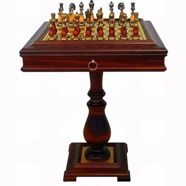 Ensemble Arabic Style Table en Bois et Laiton & Jeu d’Echecs en Métal et Bois
