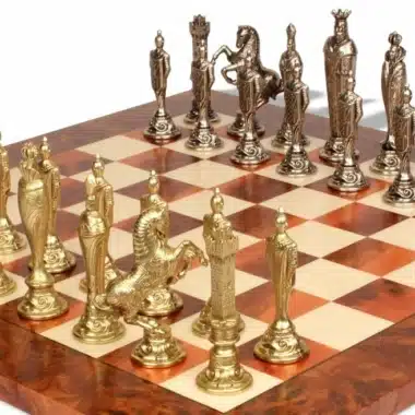 Florentin Renaissance Schachset aus Ulmen- und Heideholz & Schachspiel aus Metall