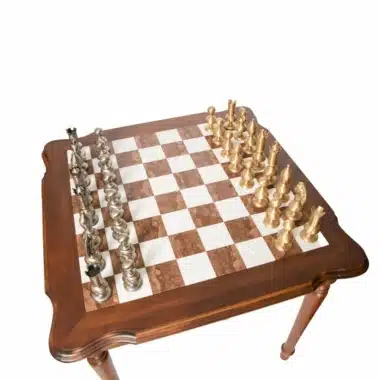 Alternative view of Giant Oriental High-End Set II Holztisch, Toskanischer Alabaster und Carrara Marmor & Schachspiel aus Holz und massivem Messing
