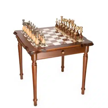 Giant Oriental High-End Set II Holztisch, Toskanischer Alabaster und Carrara Marmor & Schachspiel aus Holz und massivem Messing