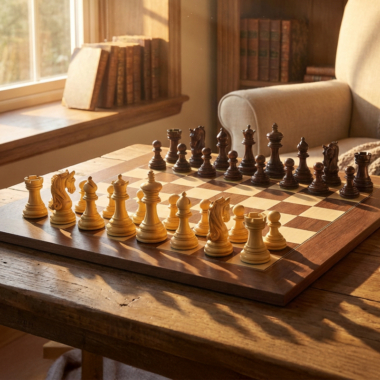 Ensemble Porte du Roi Echiquier en Bois d'Erable & Jeu d'Echecs en Bois de Rose