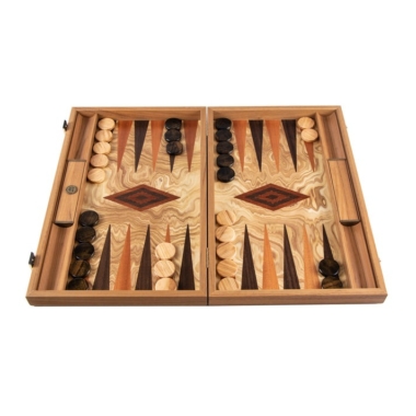 Backgammon en Bois d'Olivier avec Supports Latéraux