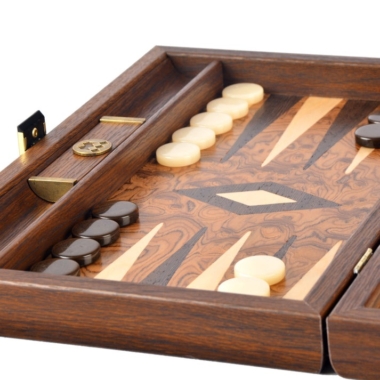 Backgammon en Ronce de Noyer avec Supports Latéraux - 3 Tailles