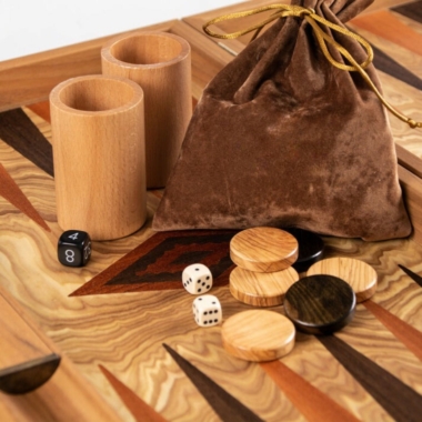 Backgammon en Bois d'Olivier avec Supports Latéraux