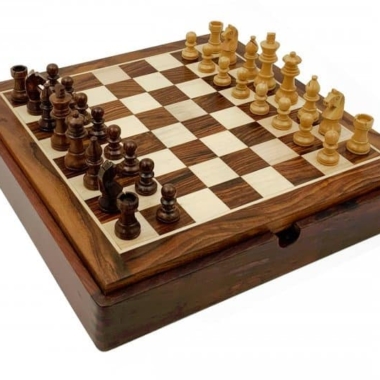 Alternative view of Reise-Magnetisches Schachset mit Holz-Aufbewahrungsfach für Schach/Backgammon und Dame