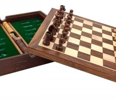 Reise-Magnetisches Schachset mit Holz-Aufbewahrungsfach für Schach/Backgammon und Dame