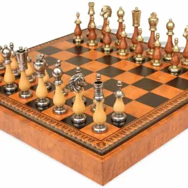 Arabic Style VIII Schachbrett Set Aufbewahrung und Schachfiguren Staunton Holz- und Metallschach