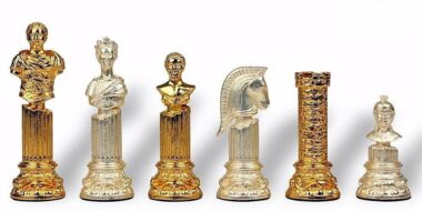 Schachspiel "Römische Säule" aus gold- und silberbeschichtetem Metall