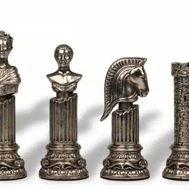 Schachfiguren Römische Säule komplett versilbert, Büsten und Turm auf Säulen
