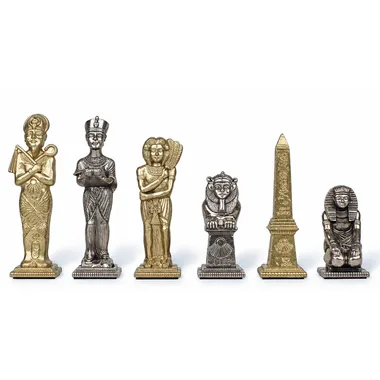 Ägyptische Schachfiguren gold und silber, König, Dame, Sphinx und Obelisk