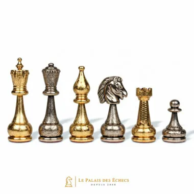 Schachfiguren Flowered, Dame, Läufer, Springer und Turm gold und silber