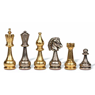 Schachfiguren Flowered, Dame, Läufer, Springer und Turm gold und silber