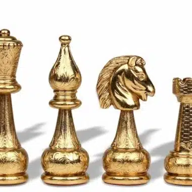 Schachfiguren Flowered, Dame, Läufer, Springer und Turm komplett goldfarben
