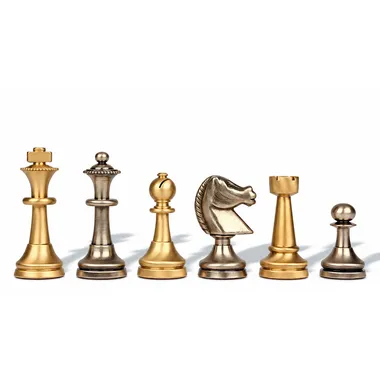 Schachfiguren aus massivem Messing Large Staunton, gold- und silberfarben