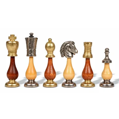 Schachfiguren Arabic Style, Pferdekopf in Silber und Gold, Holzsockel