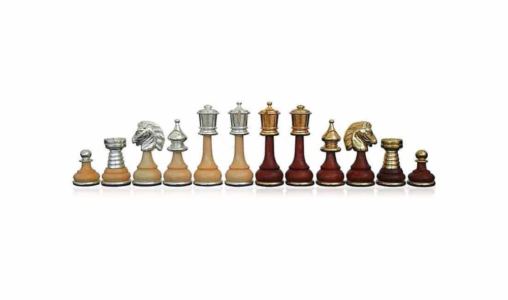 Schachspiel "Large Persian" aus Holz und massivem Messing mit Gold- und Silberauflage