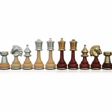 Schachspiel "Large Persian" aus Holz und massivem Messing mit Gold- und Silberauflage
