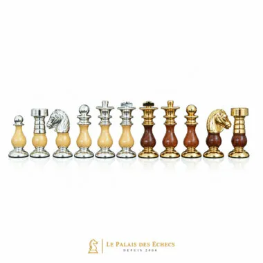 Schachspiel aus massivem Holz und Messing, gold- und silberbeschichtet „Français“