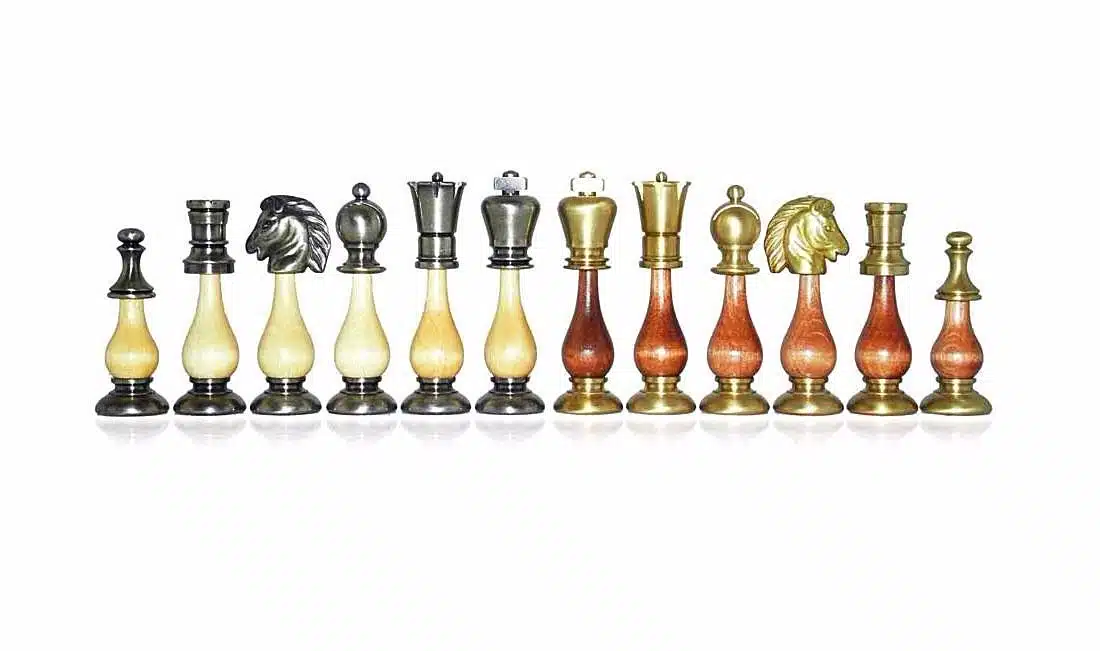 Orientalisches Ulmenholz-Schachbrett mit Fuß und Aufbewahrungsschublade & Schachspiel aus massivem Holz und Messing – Bild 13