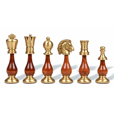 Schachfiguren Oriental komplett golden aus Holz und massivem Messing