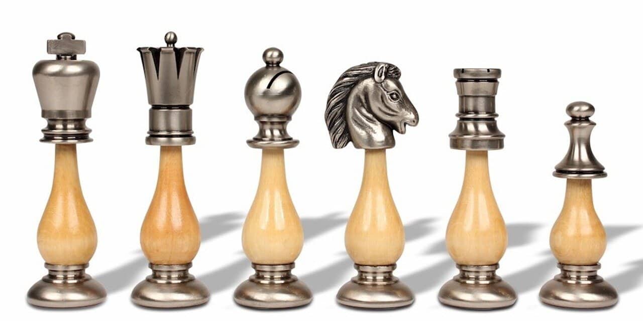 Oriental II Set Schachbrett Aufbewahrungskoffer aus Wurzelholz und Schachspiel aus Holz und Messing – Bild 4