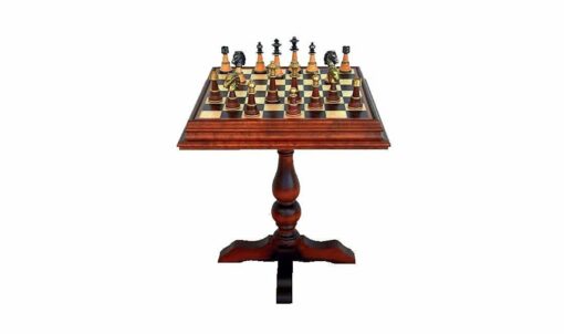 Set "Staunton XL" Schachbretttisch aus Heidekrautwurzel und Schachspiele aus Holz und massivem Messing