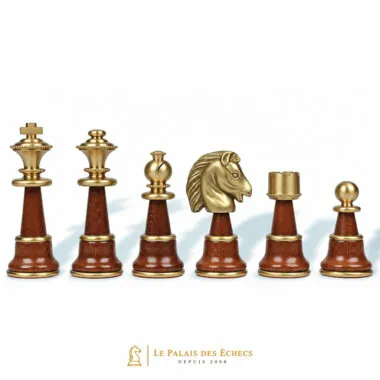 Staunton-XL-Figuren komplett aus goldenem Messing, Detail des Springers