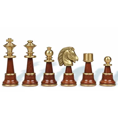 Staunton-XL-Figuren komplett aus goldenem Messing, Detail des Springers