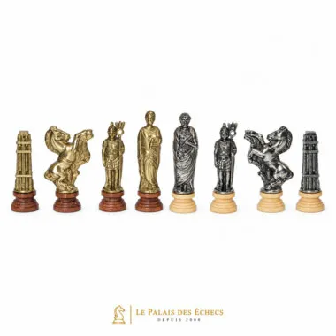Schachspiel César aus Holz und Metall, komplette Reihe mit acht aufgereihten Figuren