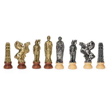 Komplette römische Schachfiguren in Gold und Silber, Stil Caesar