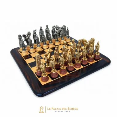 César Set Rundes Schachbrett aus Rosenholz und Ahorn Matt & Schachspiel aus Holz und Metall