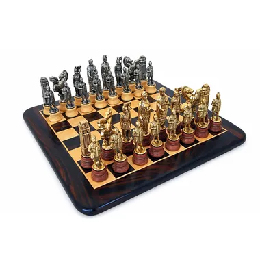 César Set Rundes Schachbrett aus Rosenholz und Ahorn Matt & Schachspiel aus Holz und Metall