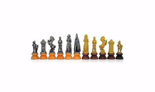 Set "Mary Stuart II" Kunstlederschachbrett & Schachspiel aus Holz und Massivmetall