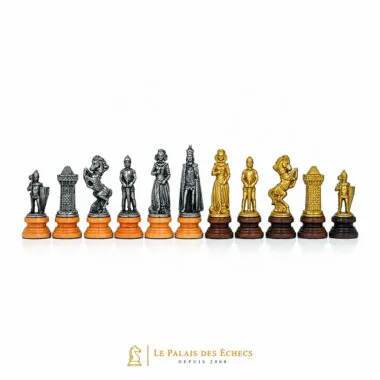 Set "Mary Stuart II" Kunstlederschachbrett & Schachspiel aus Holz und Massivmetall