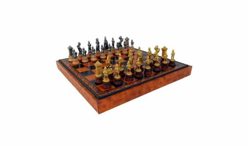 Set "Mary Stuart II" Kunstlederschachbrett & Schachspiel aus Holz und Massivmetall