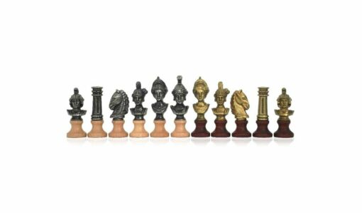 Set "Römische Büsten" Schachbrett aus Kunstleder & Schachspiel aus Holz und Massivmetall
