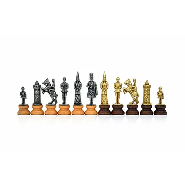 Set "Camelot König Artus II" Kunstlederschachbrett & Schachspiel aus Holz und Massivmetall