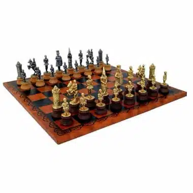 Set "Camelot König Artus II" Kunstlederschachbrett & Schachspiel aus Holz und Massivmetall