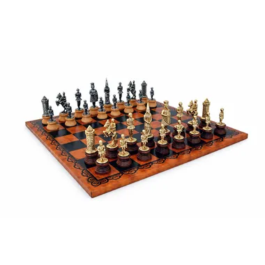 Set "Camelot König Artus II" Kunstlederschachbrett & Schachspiel aus Holz und Massivmetall