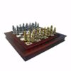 Moncada"-Set Schachbrett aus Massivholz, Toskanisches Alabasterbrett & Schachspiel aus Metall