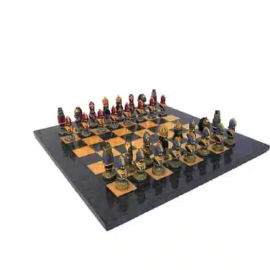 Set "Moncada III" Ahornholzschachbrett & Schachspiel aus massivem Metall Handbemalt