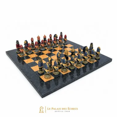 Set "Moncada III" Ahornholzschachbrett & Schachspiel aus massivem Metall Handbemalt