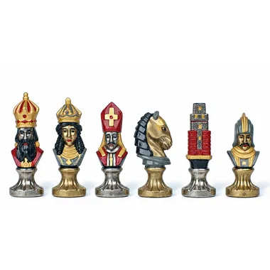 Moncada III Figuren: König, Läufer, Springer und Turm aus bemaltem Metall