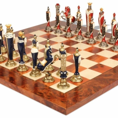 Hochwertiges Renaissance Schachset II Schachbrett aus Holz & Handbemaltes Schachspiel aus Metall