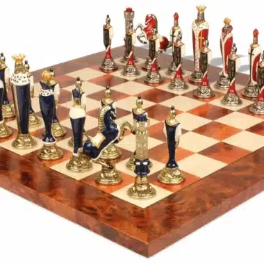 Hochwertiges Renaissance Schachset II Schachbrett aus Holz & Handbemaltes Schachspiel aus Metall