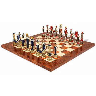 Renaissance II Set: Schachbrett aus Holz und bemalte Metallfiguren, Gesamtansicht