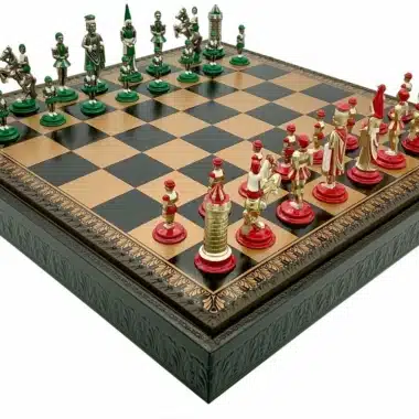 Camelot König Arthur IX Kunstlederschachbrett & handbemaltes Metallschachspiel