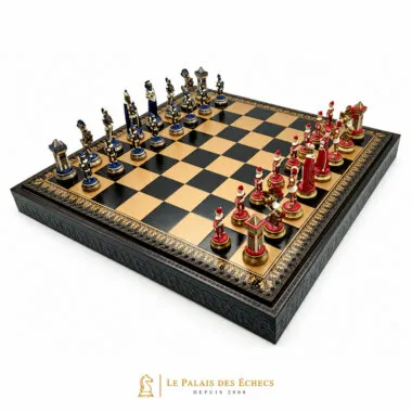 Mary Stuart III Set von vorne, Kunstleder-Schachbrett und bemalte Figuren