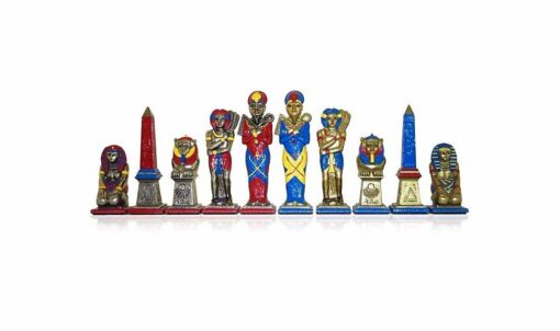 Set "Egypt" Schachbrett aus rotem Ahornholz & handbemaltes Metallschachspiel