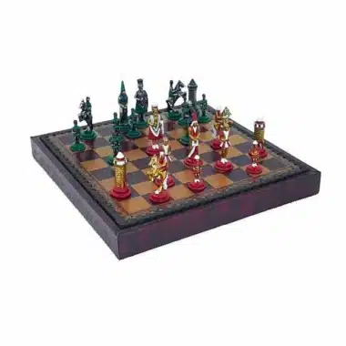 Set "Camelot König Artus III" Kunstlederschachbrett & handbemaltes Metallschachspiel